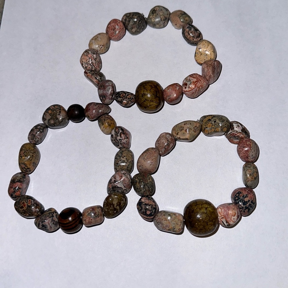 Three-piece leopard skin, Jasper stone stretchy bracelets
